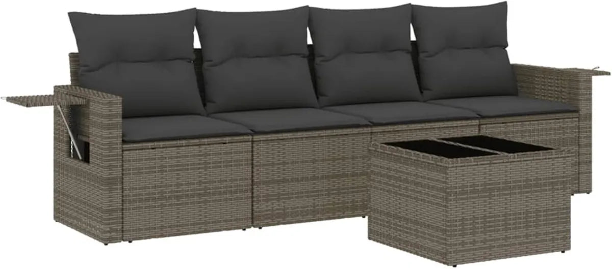 Set da Giardino 3 pz in Polyrattan Nero con Divano e Tavolini Pieghevoli