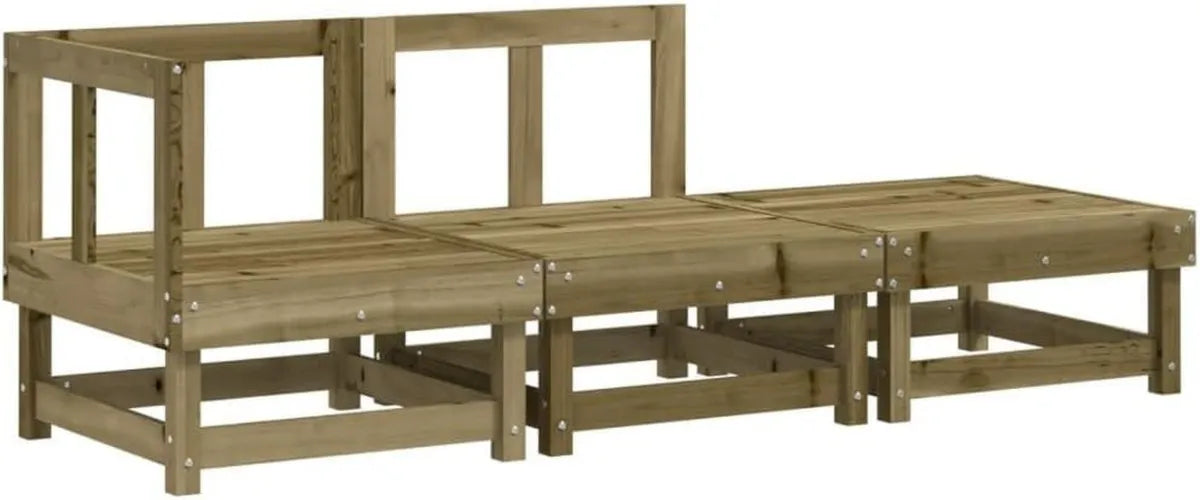 Set Divani Modulari da Giardino in Legno di Pino Impregnato, 3 Posti con Sgabello