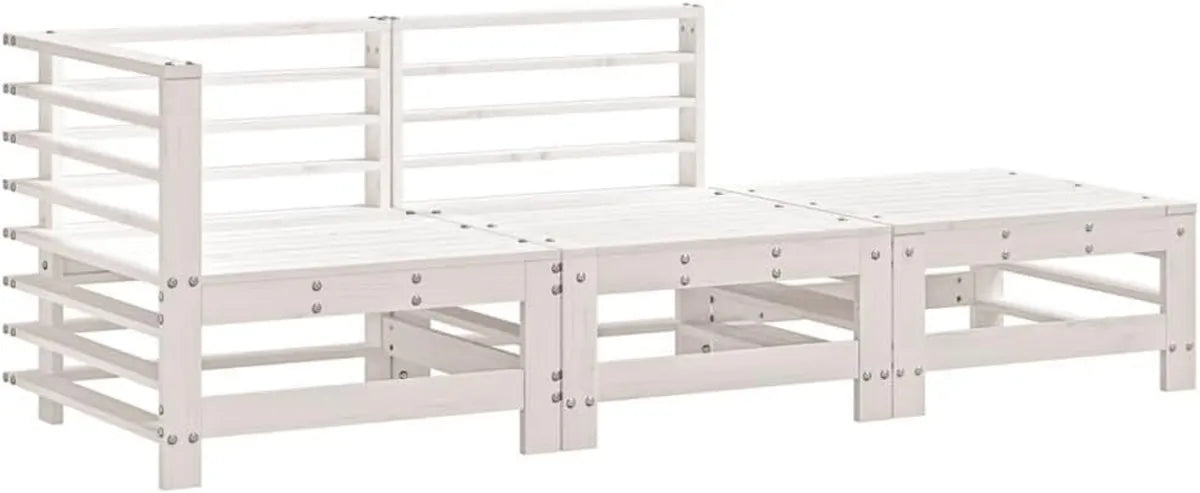 Set Divani Modulari da Giardino in Legno di Pino Bianco con Ottomana