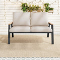 Divano da giardino a 2 posti, struttura in acciaio zincato, braccioli in legno, stile industriale, color grigio beige