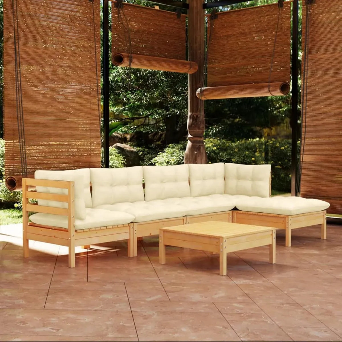 Set Mobili da Giardino 6 Pezzi con Cuscini in Legno di Pino