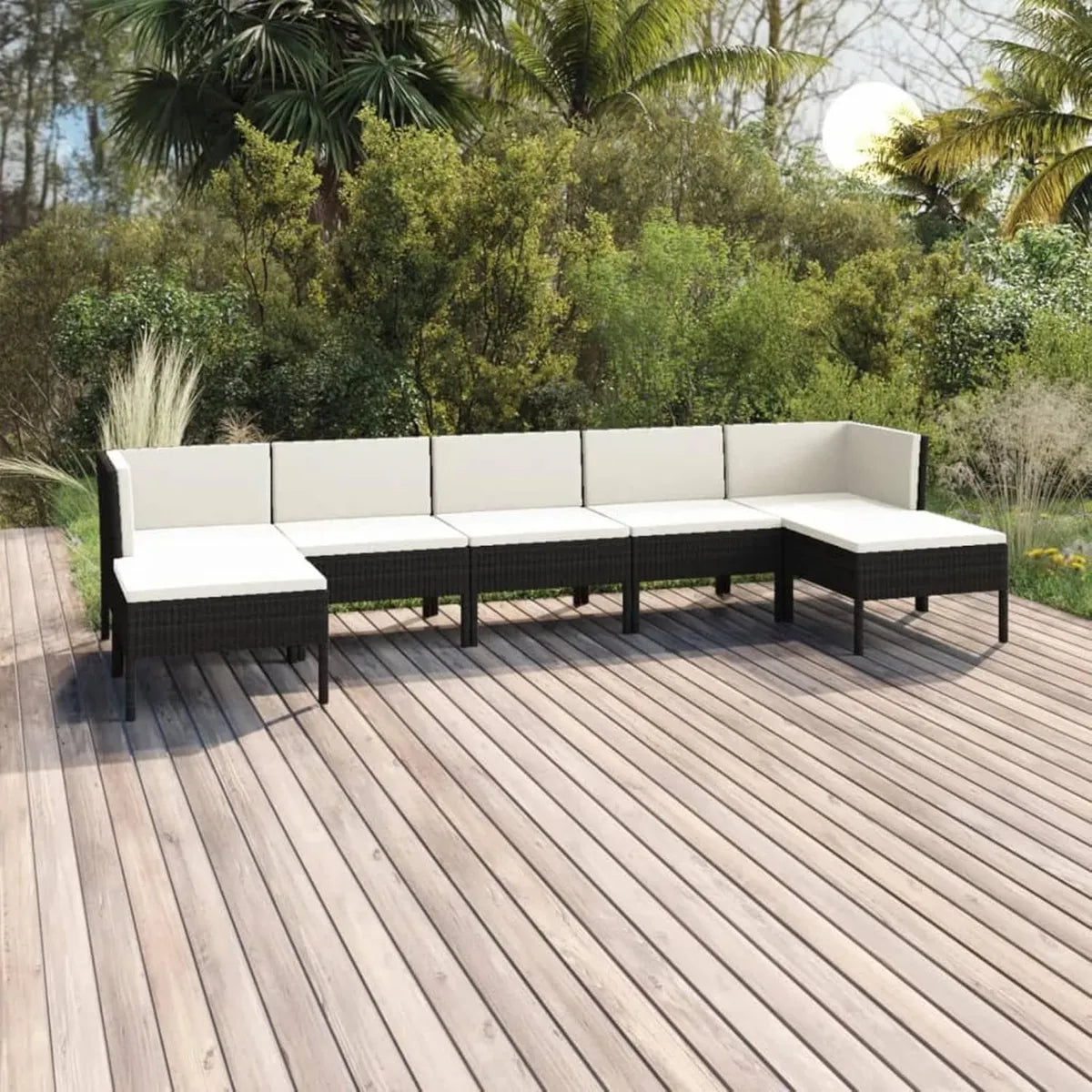 Salotto Modulare in Polyrattan per Esterni, Set Divani Angolari con Penisola