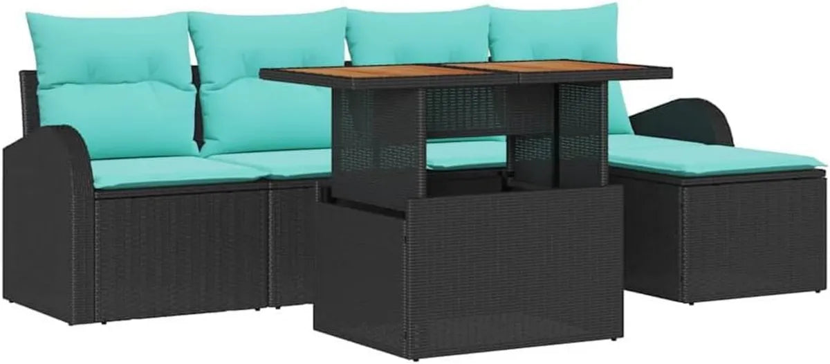 Set Divano da Giardino Modulare 6 Pezzi in Rattan Sintetico Nero con Spazio Contenitivo, Resistente ai Raggi UV, Arredo Moderno per Esterno