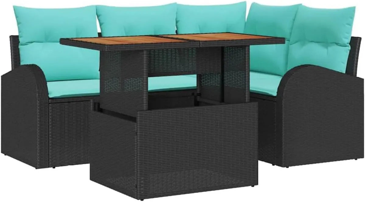 Set Divano Modulare da Giardino 5 Pezzi in Rattan Nero con Spazio di Archiviazione