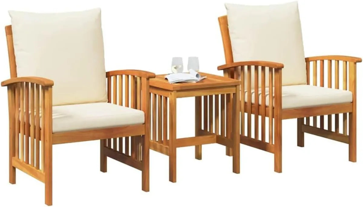Set Salotto da Giardino in Legno con Cuscini, 3 Pezzi, Stile Moderno