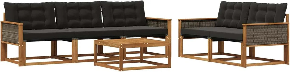 Set Divani da Giardino 6 Pezzi con Cuscini Naturali e Neri, Lounge Moderna Resistente
