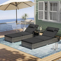 Set di 3 Lettini Prendisole in Rattan Sintetico con Cuscino, Tavolo e 5 Posizioni Regolabili, Resistenti all'Acqua per Giardino e Patio (Grigio)