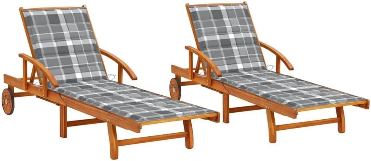 Set di 2 Sdraio in Legno di Acacia con Cuscini Comodi