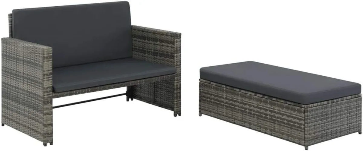 Set Divano da Giardino 5 Pezzi in Rattan Grigio