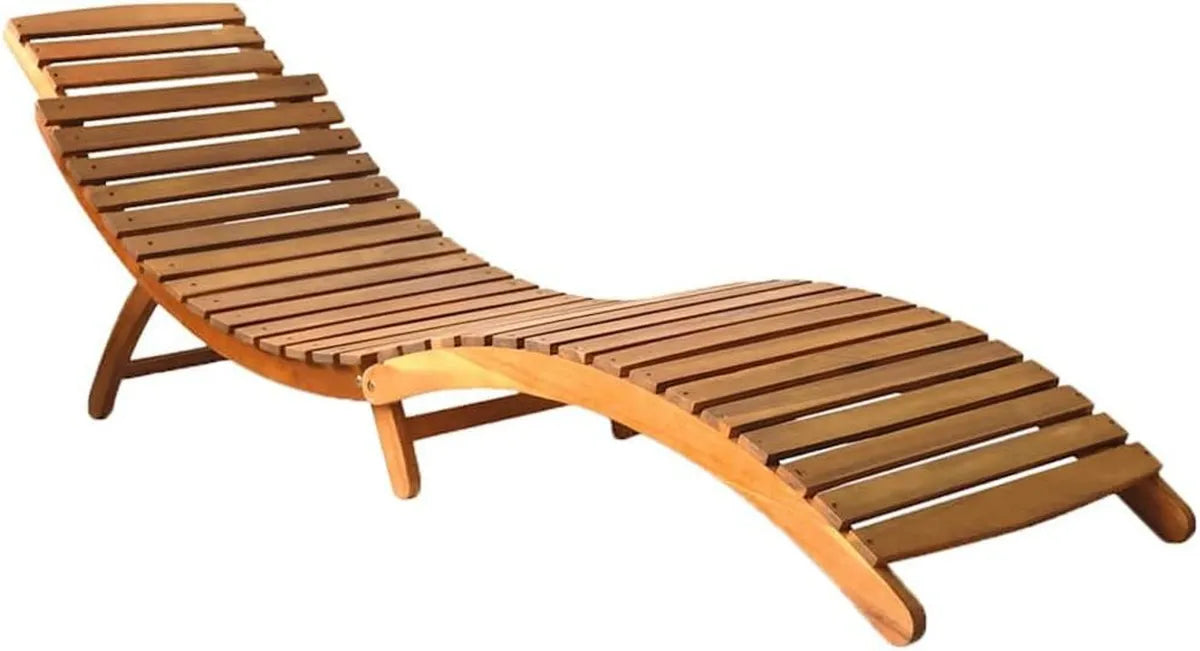 Chaise longue reclinabile in acacia con cuscino per esterno, piscina e giardino
