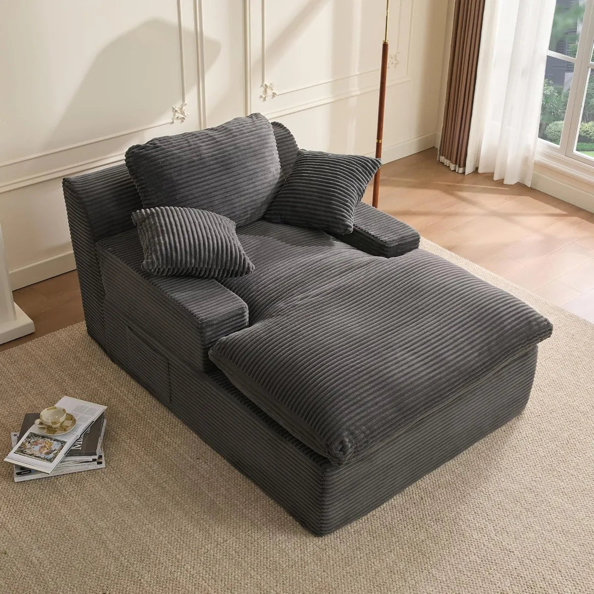 Divano Lounge in Velluto a Coste 160 cm, Design Moderno Senza Montaggio