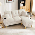 Divano angolare Bladez a L in lino con chaise longue, vano portaoggetti e portabevande, 3 posti reversibile con cuscini per salotto e ufficio