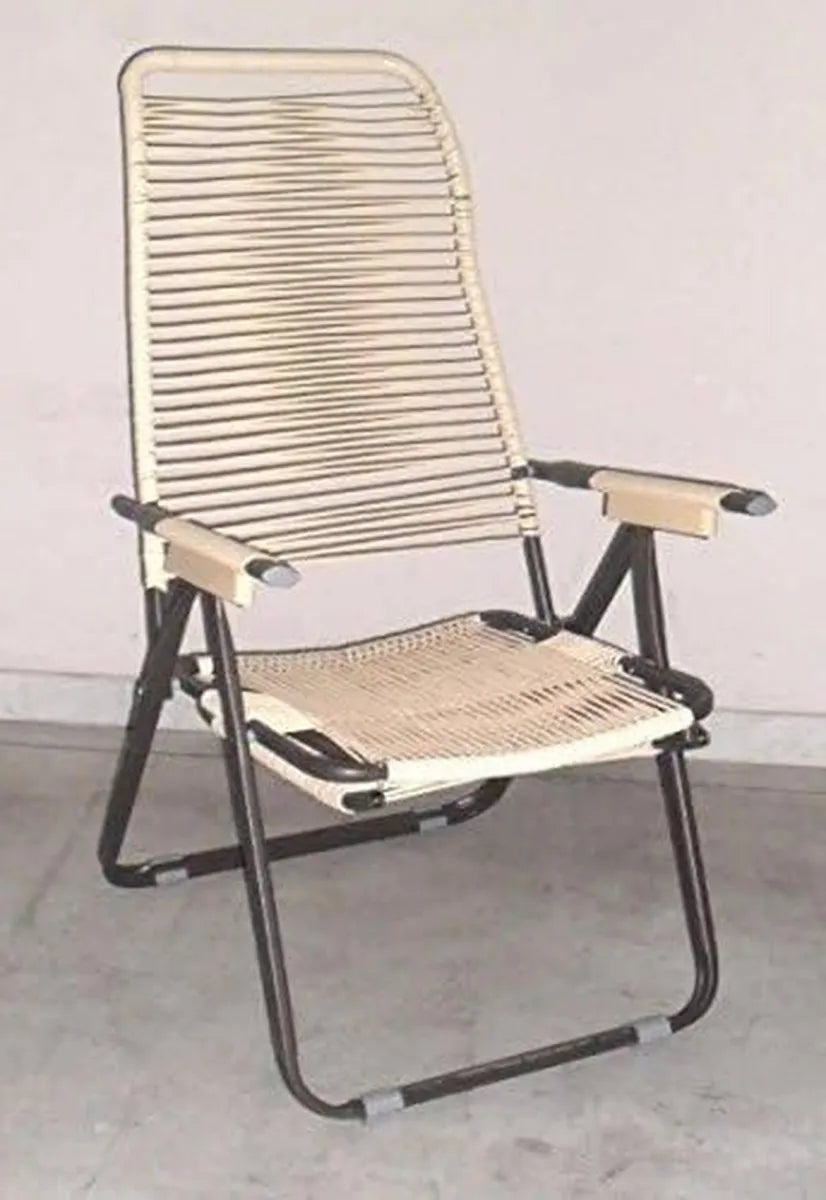Poltrona Relax in Metallo Regolabile con Rivestimento Ecru