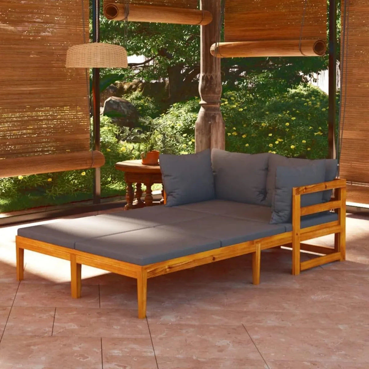 Coppia di Sdraio da Esterno in Legno di Acacia con Cuscini Antracite