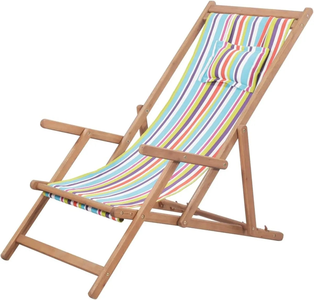 Brokky Sedia a Sdraio Pieghevole in Acacia con Tessuto Multicolore per Giardino