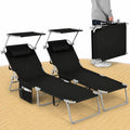 BAKAJI Set 2 Sdraio da Spiaggia Pieghevoli con Parasole, Ergonomiche e Salvaspazio, Telo Traspirante e Tasca Portaoggetti (Nero)