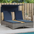 Sedia a sdraio doppia in Polyrattan grigio con tetto e cuscino, regolabile e pieghevole, resistente per esterni
