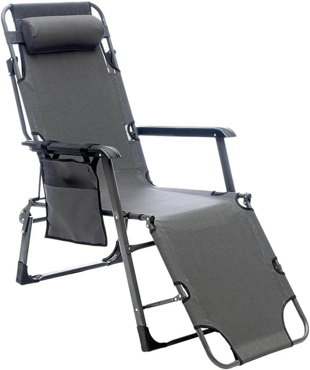 Sedia Sdraio Reclinabile Coveri con Cuscino e Portaoggetti, Struttura in Acciaio, Ideale per Casa e Giardino, Colore Grigio