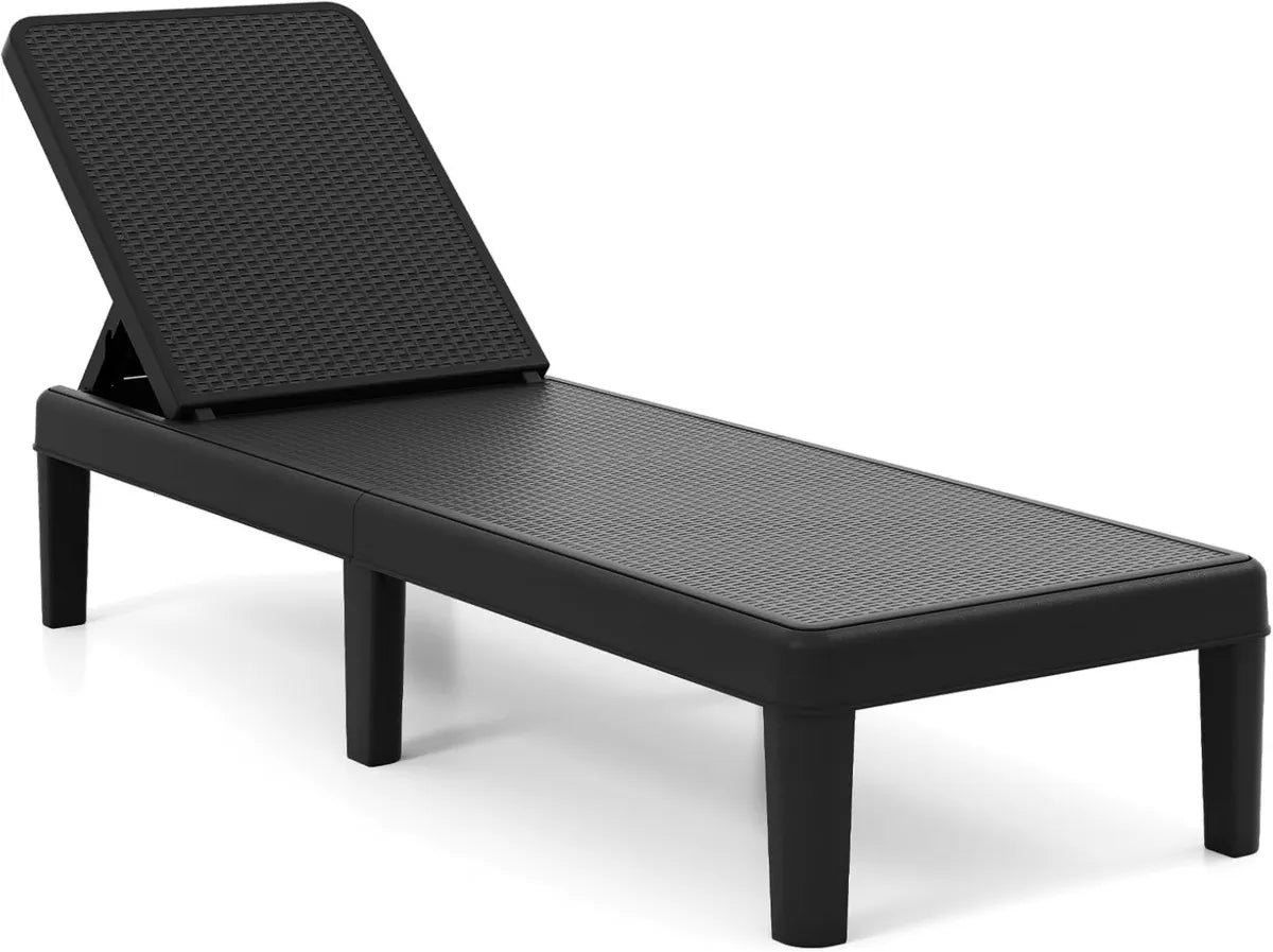 Sdraio Prendisole in Rattan per Esterno, Schienale Regolabile a 4 Posizioni, Resistente alle Intemperie, Ideale per Giardino e Piscina, Capacità 150 kg, Dimensioni 57x188x33,5 cm, Colore Nero
