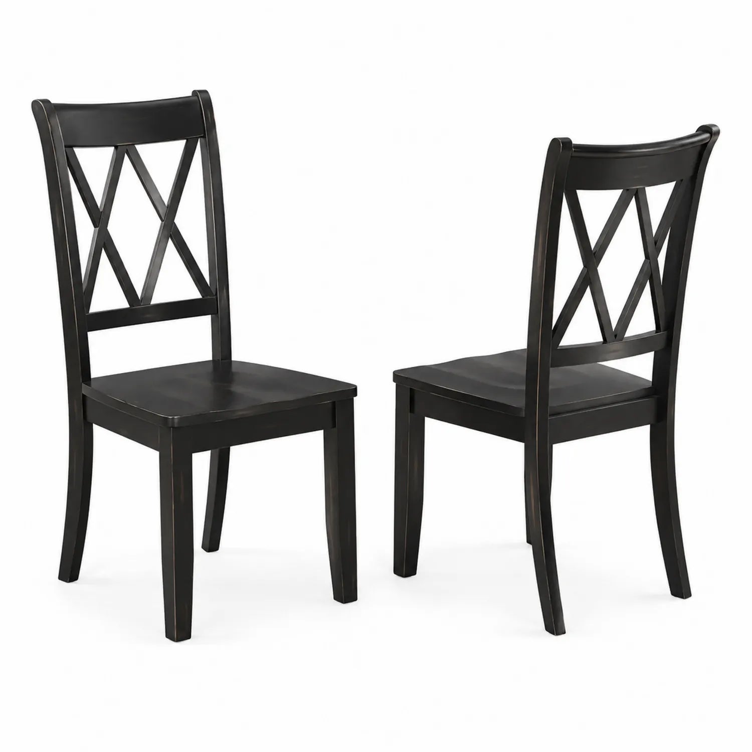 Set di 2 Sedie in Legno Massello Nero
