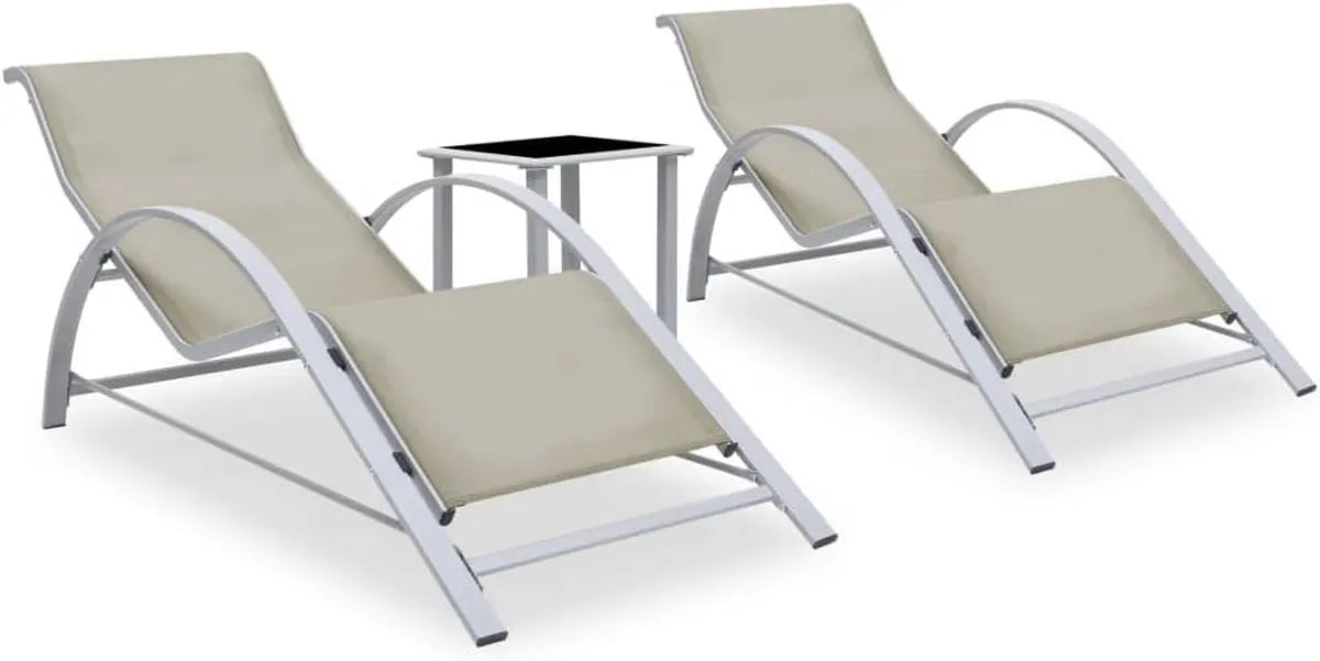 Set di 2 Lettini Prendisole Ergonomici in Alluminio, Bianco Crema, Pieghevoli e Resistenti alle Intemperie per Giardino e Terrazza