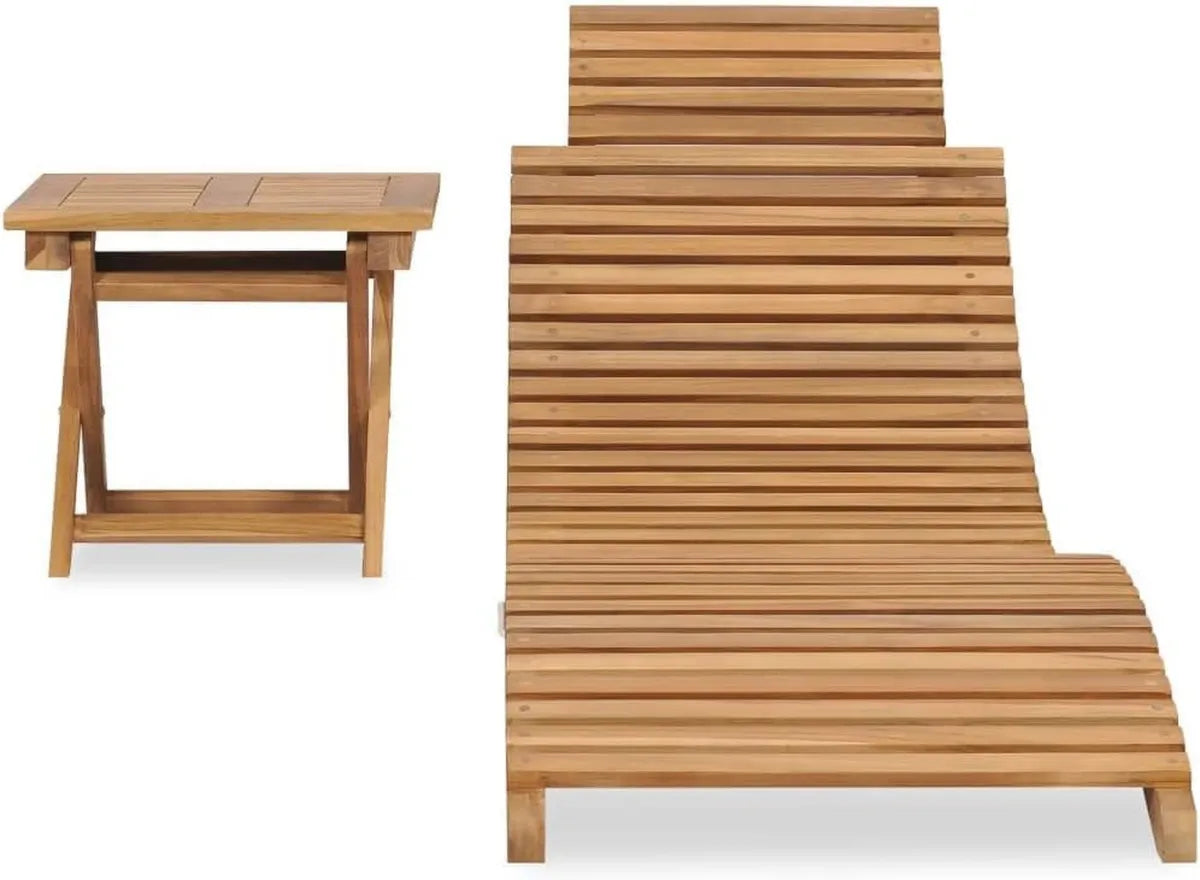 Lettino Sdraio Ergonomico in Acacia con Tavolino Regolabile