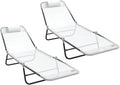Set di 2 lettini prendisole pieghevoli in textilene crema con struttura in acciaio, perfetti per giardino e terrazza, 182 x 55 x 85,5 cm