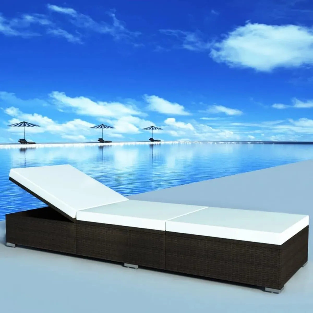 Sdraio in Polyrattan Marrone, Regolabile con Cuscino, Resistente agli Agenti Atmosferici, Struttura in Acciaio Verniciato a Polvere, Ideale per Giardino e Terrazza