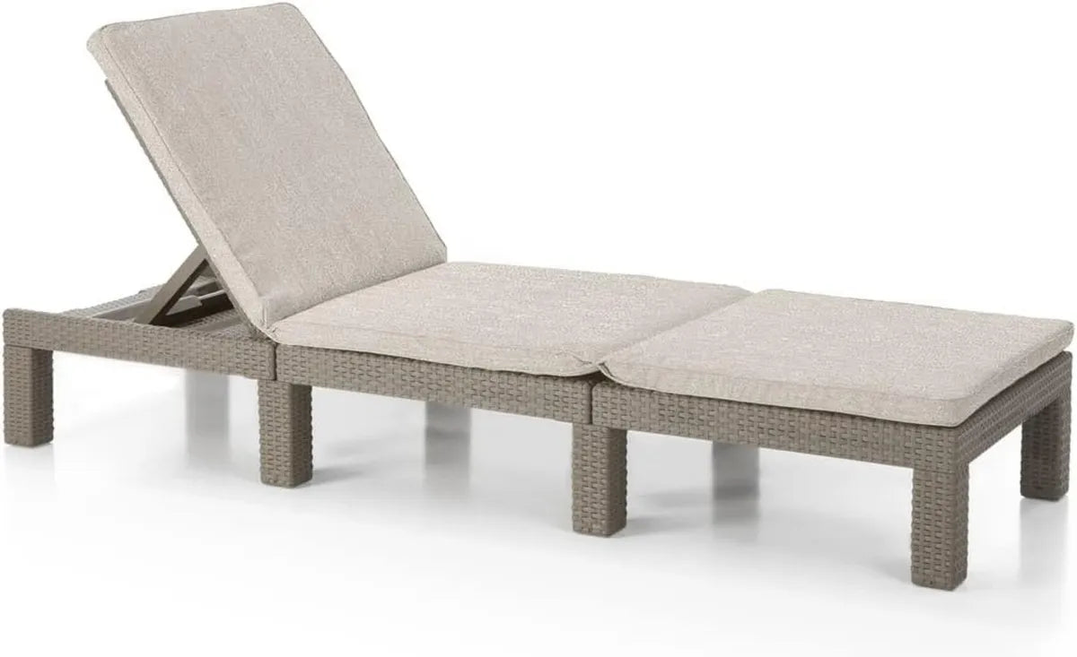 Lettino prendisole Daytona Deluxe Keter Allibert in rattan con cuscino, cappuccino