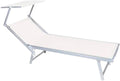 Lettino Sdraio con Parasole in Textilene e Telaio in Alluminio Bianco 186x61x38cm