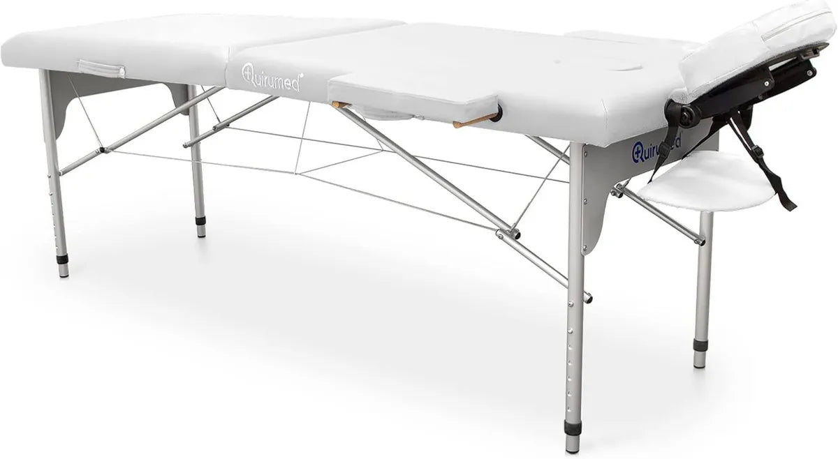 Lettino Massaggio Pieghevole in Alluminio Bianco, 186x66 cm, Similpelle Leggera e Portatile, Regolabile fino a 140 kg