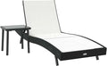 Set di Lettini Prendisole in Polyrattan Nero e Bianco con Tavolino, Sdraio Regolabile 4 Posizioni per Esterno