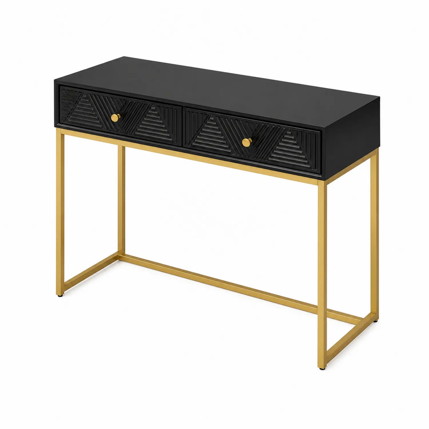 Consolle rettangolare in MDF nero e metallo oro 100x30x75 cm