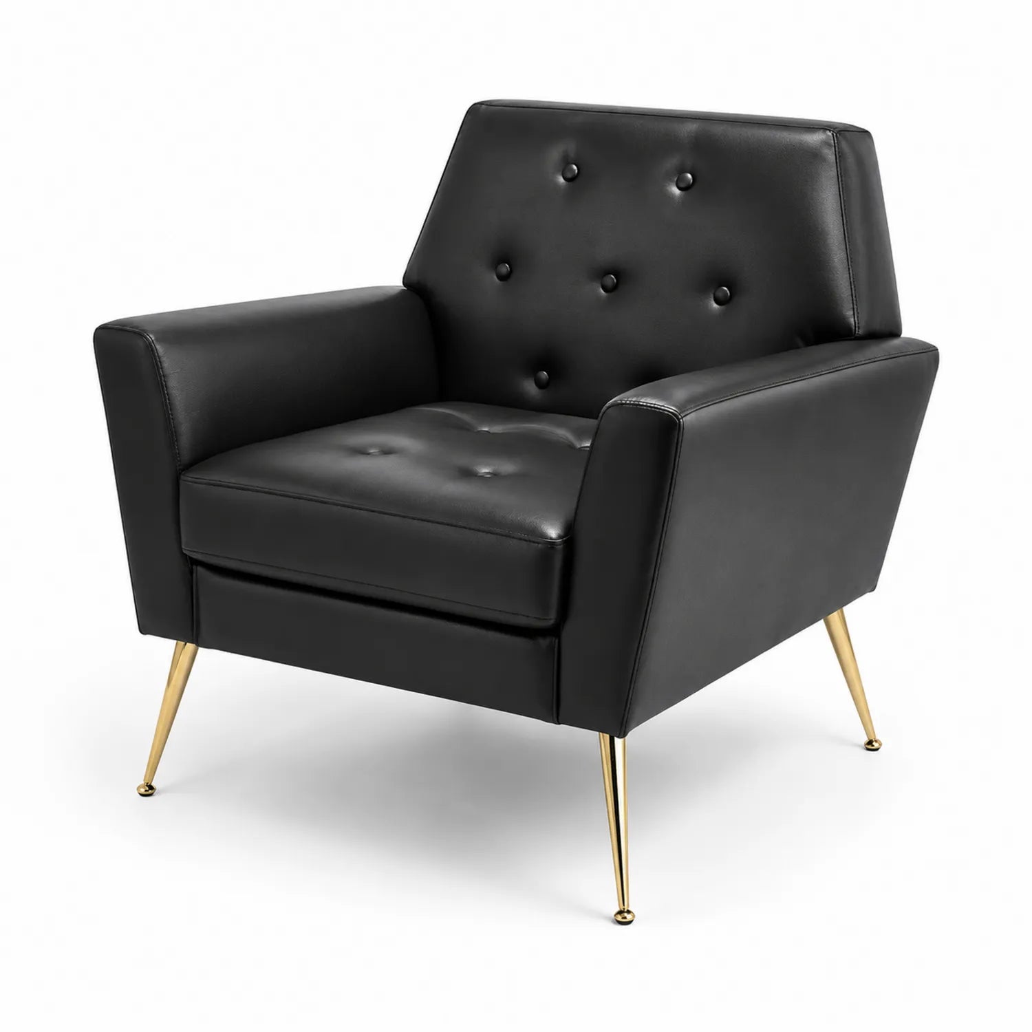 Poltrona in Pelle PU Nera con Gambe in Metallo Dorato