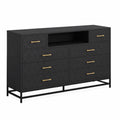 Credenza in Legno MDF Nero con 8 Cassetti e Maniglie Dorate