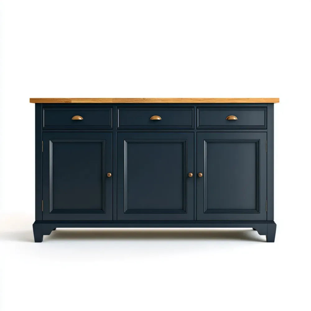 Sideboard 150x40x85 cm – Navy Blue – Classic Design with Wood Top