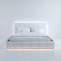 Double Bed Leather Upholstered 200x180x100 cm - White - Modern Design
