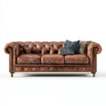 Chesterfield Sofa Leather Upholstery 220x90x75 cm - Brown - Classic Design