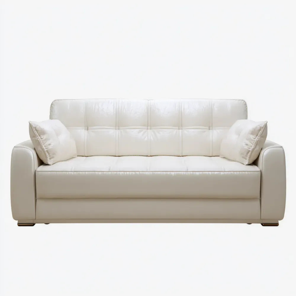 Leather Sofa Three-Seater 200x90x85 cm - Cream - Contemporary Style